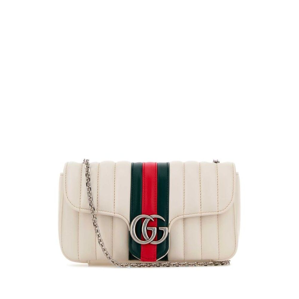 Gucci Women Ivory Nappa Leather Jetset Gg Marmont Crossbody Bag